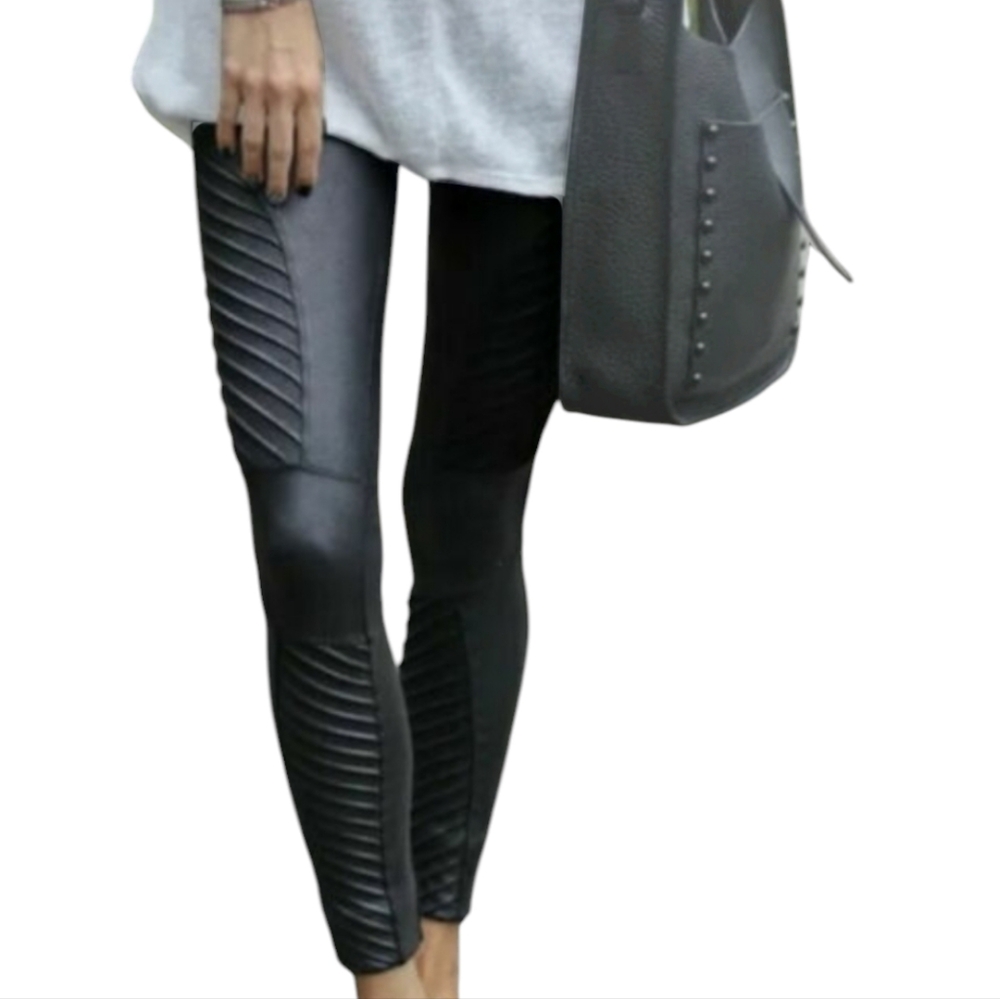 SPANX Faux Leather Moto Leggings Black High Rise Skinny Pants XS NWOT - Picture 6 of 10
